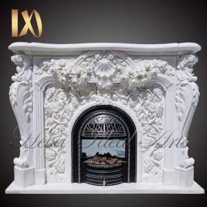 Customized size white color Grape Design marble fireplace