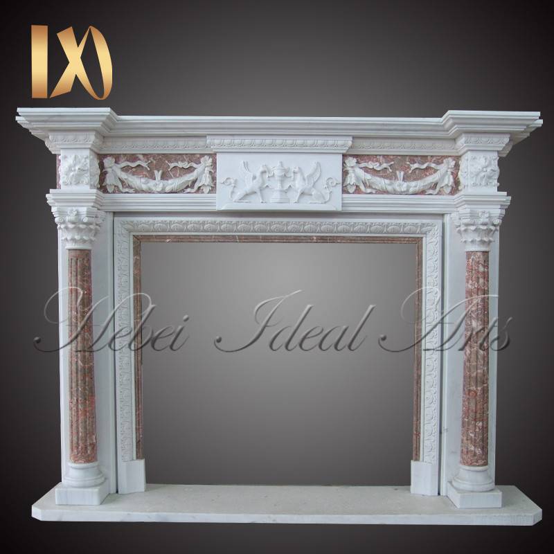 Customized size Double deck marble fireplace with lion statue Featured Image