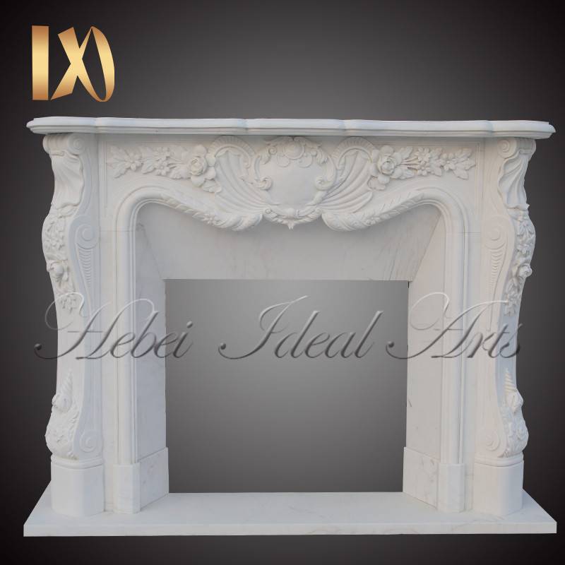 Customized size hand-carved ornate white marble fireplace mantel Featured Image