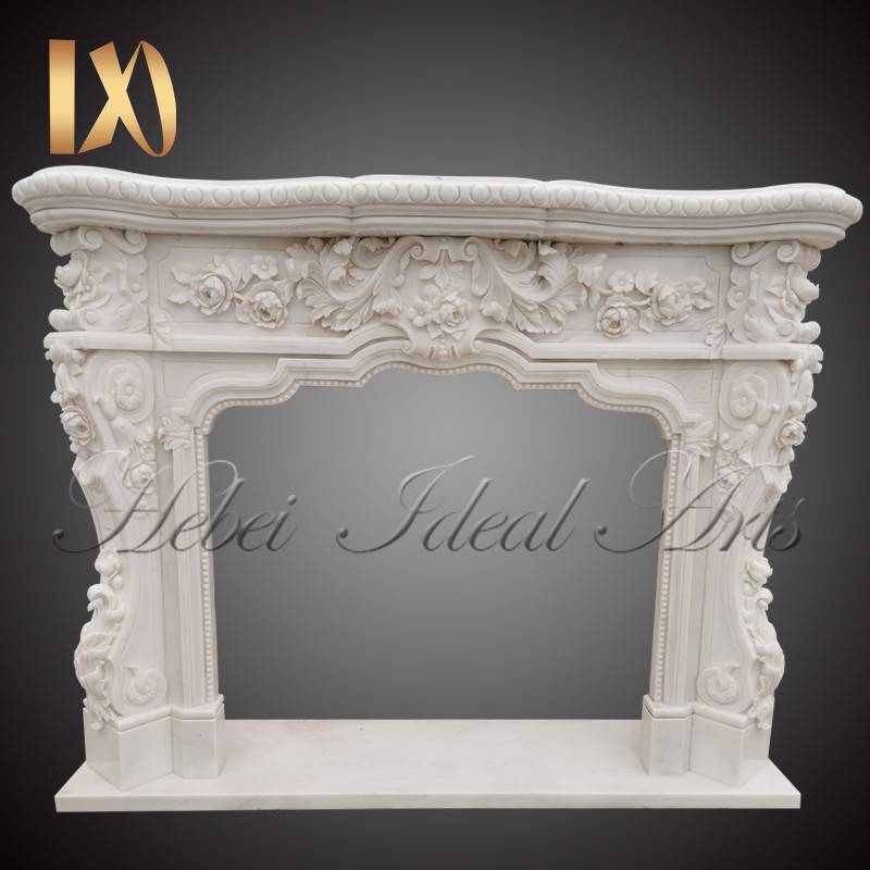 Hand carved with ornate detail marble fireplace