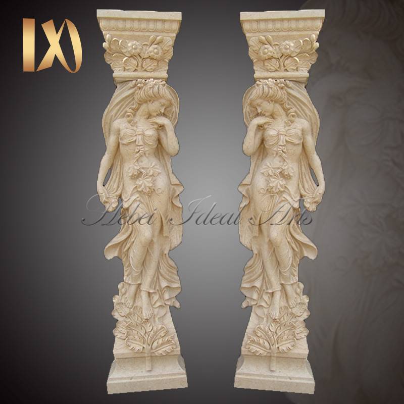 Large Yellow Greek Marble Figure Statue Column of Female Caryatid Carving Pillar Design for Sale Featured Image