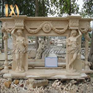 Columns and beautiful Greek maidens marble fireplace mantel