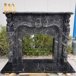 Black with White line Marble Fireplace Mantel or Surround