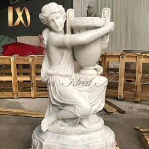 life size outdoor large white marble planter for garden decor with maiden for sale