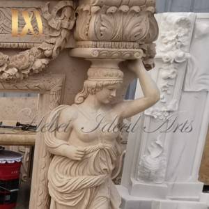 Customized size yellow marble with lady fireplace mantel