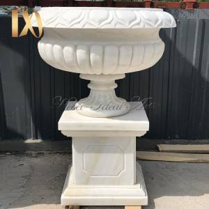 Large Outdoor Hunan White Marble Flower Pot for Sale