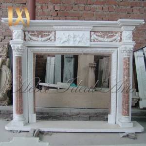 Customized size Double deck marble fireplace with lion statue