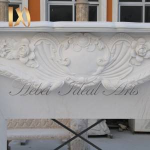 Customized size hand-carved ornate white marble fireplace mantel