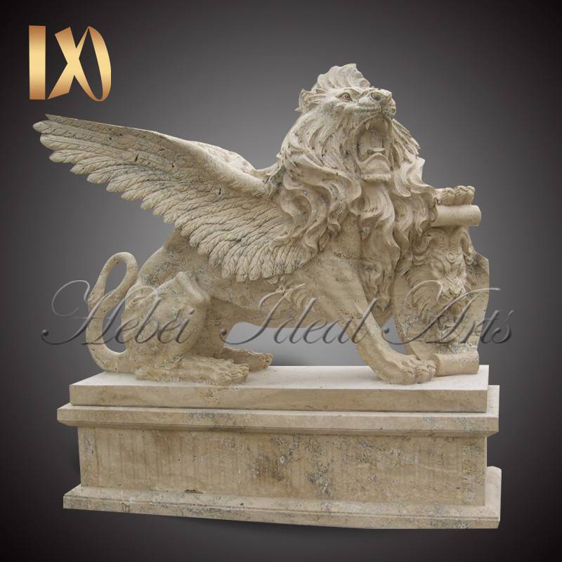 Antique Style White Marble Winged Lion Statues for Sale