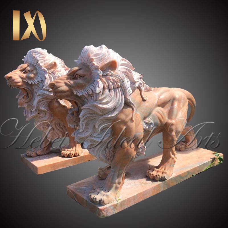 Hand carved marble lion from a beautiful pink marble for sale Featured Image