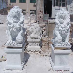 Large White Marble Lion Statues with Ball statues for sale