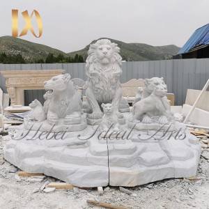 White Marble Lion Family Statue Animal Sculpture for Sale