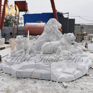 White Marble Lion Family Statue Animal Sculpture for Sale
