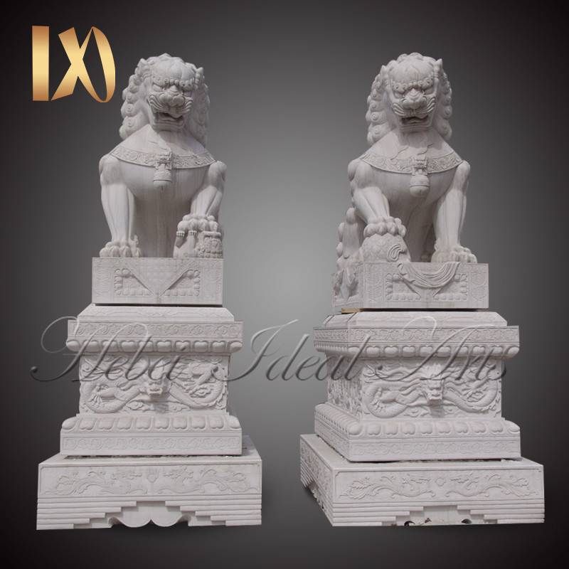 White color Pair of Guardian Chinese Lion Marble Statue for sale Featured Image