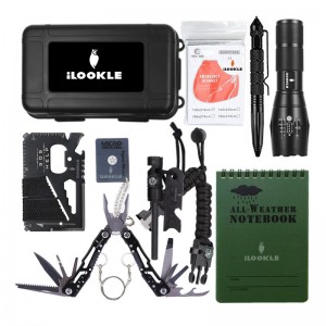 Professional Tactical Defense Tools Camping Emergency Survival Kit with Waterproof Notebook