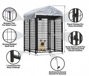 Modular black powder coated steel tube pet crate cages dog boarding kennels
