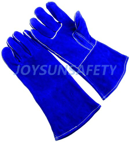 WCBB02 blue welding leather gloves straight thumb