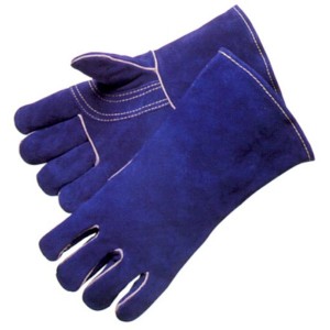 blue long leather fire resistant welding gloves