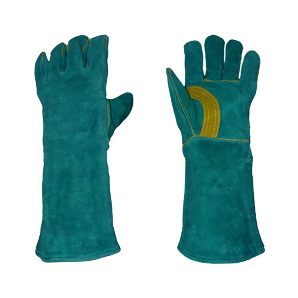 green long leather heat and fire resistant welding glove Featured Image