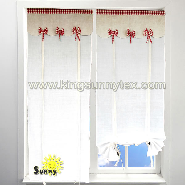 Factory Cheap Hot Latest Curtain Designs - Readymade Curtains With Attached Valance In Red Bow Design – Kingsun