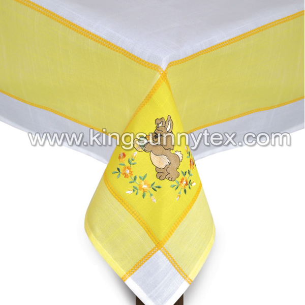100% Polyester Table Cloth With Embroidery Flower