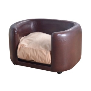 Faux leather brown vinyl dog cave pet bed sofa foam dog pad