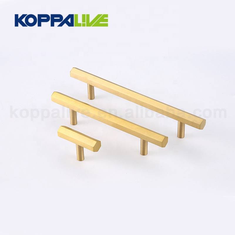 KOPPALIVE T Shaped Bar Solid Brass Furniture Hardware Pulls Polygon Cupboard Kitchen Cabinet Copper Handles