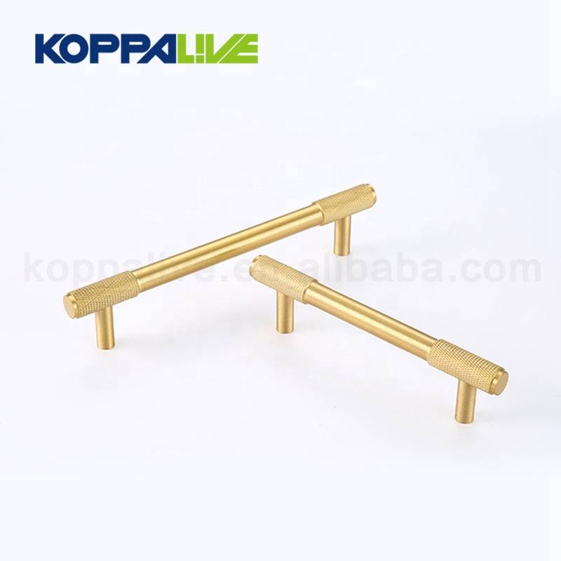 KOPPALIVE Satin Solid Brass T Bar Knurled Texture Cupboard Pulls Furniture Hardware Kitchen Cabinet Handle