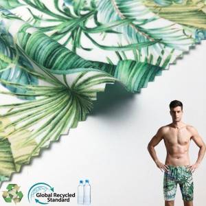 Rpet Customize In Stock Four Way Stretch Waterproof Printed Polyester Transferpeach Skin Fabric For Beach Wear