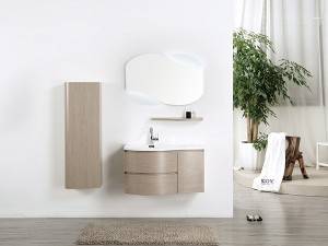 Fashion Design LED Light Top Mirrored Bathroom Vanity Wall Mounted with Side Cabinet