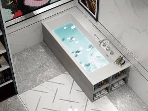 Back to wall Floor standing bubble Bathtub Solid surface artifical stone bathtub resin