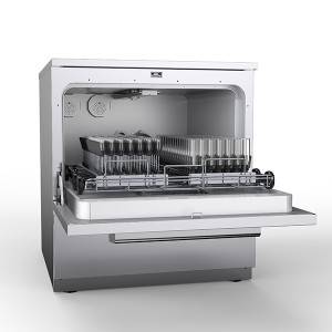 Benchtop washer with automatic opening and closing door technology