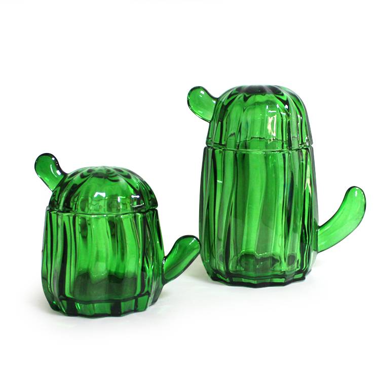 LX wedding gift cactus pattern green color glass candy jar nut jar