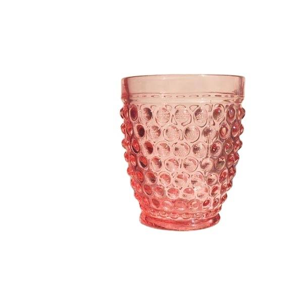 LX handmade pressed bubble design pink blue coloured drinking glass tumbler