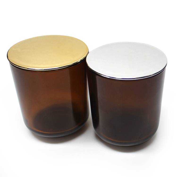LX round bottom amber colored unique custom glass candle jars with lid