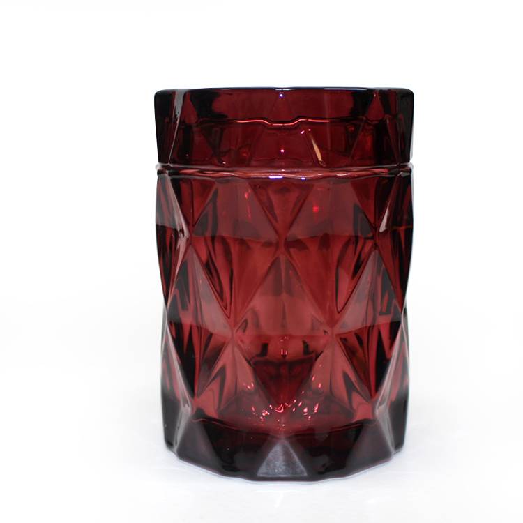 Luxury emboss diamond design custom color 350ml 12oz glass candle jar