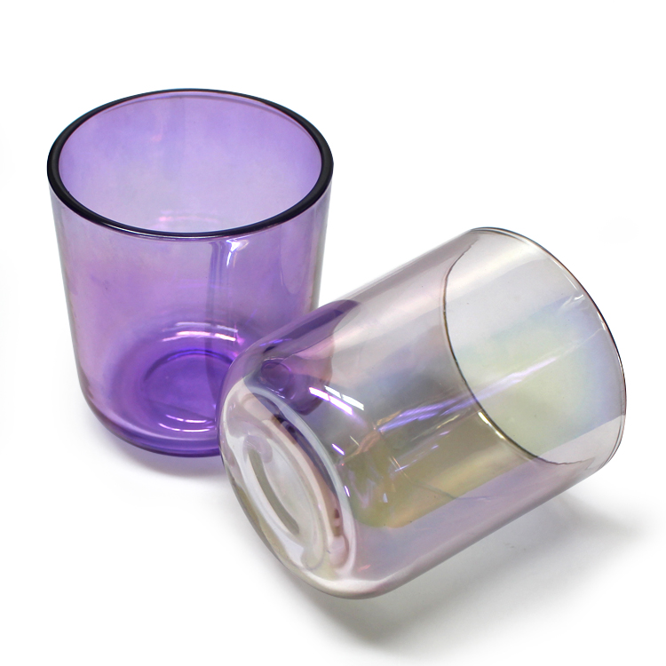 custom iridescent scented pink or purple colored glass candle jar with curved bottom container wax candle jar