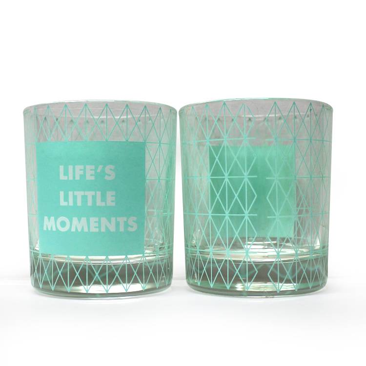 180ml 250ml 360ml 450ml green cylinder glass candle jar with lid set and customized pattern