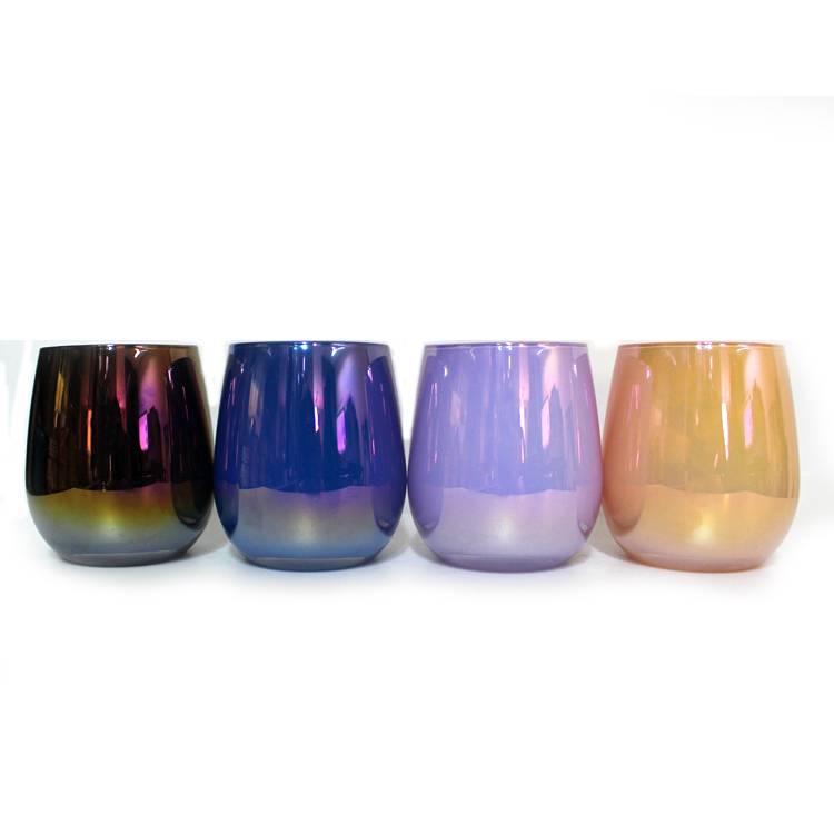 Wholesale ball shaped iridescent colored inner electroplating glass jar candle container for wax