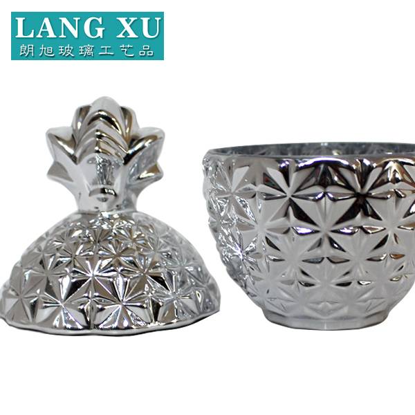 W 8.6cm*H 14cm*W 377g pineapple shaped electropalting silver glass candle jar with glass lid