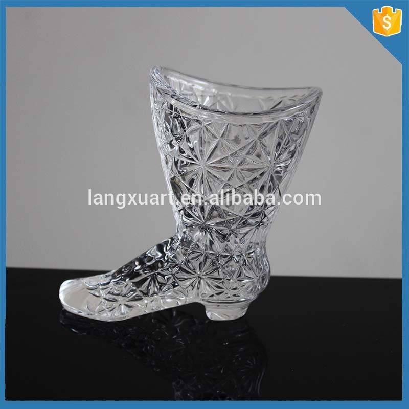 Fashion design transparent hand pressed boots shape whiskey glass