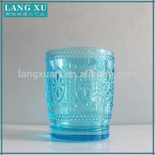 glassware drinking embossed blue colored glass tumbler