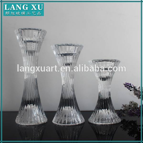 Set of 3 crystal bulk glass tall pillar candle holders