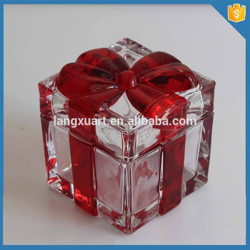 red sprayed ribbon wedding favor gift colorful glass sugar bowl with lid