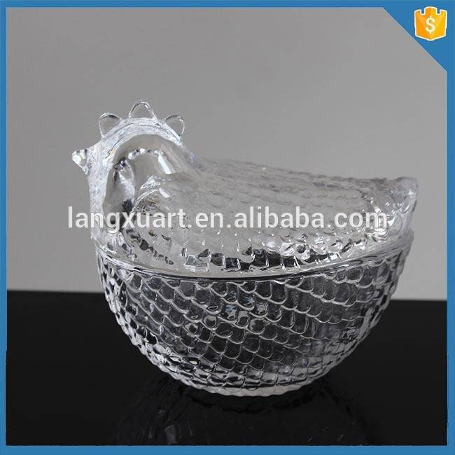Crystal bird shape glass cookie candy jar with glass lid