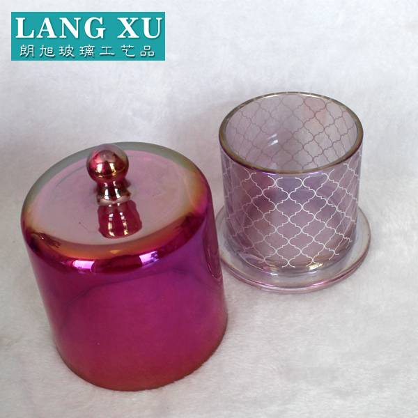 luxury customized ion plating glass cloche bell shape red transparent red candle jar with lid