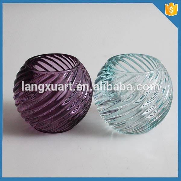 Round bowl shape globe crystal candle holder blue purple color spray glass candle holder for wedding decoration