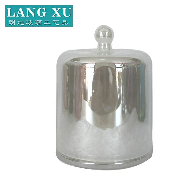10.2cm*14.5cm transparent white colored iron plated cloche shaped glass candle holder with glass lid