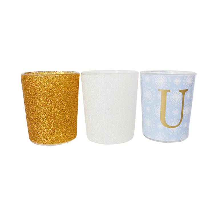 promotional bulk luxury decal bling gold peal white color mini glass tealight candle holder