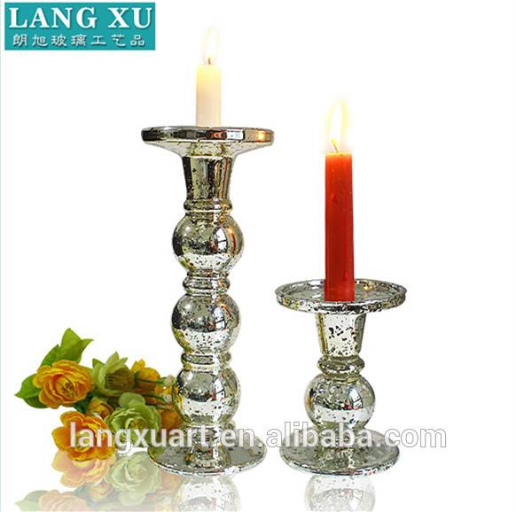 Different height wholesale crackle glass candle holder silvery